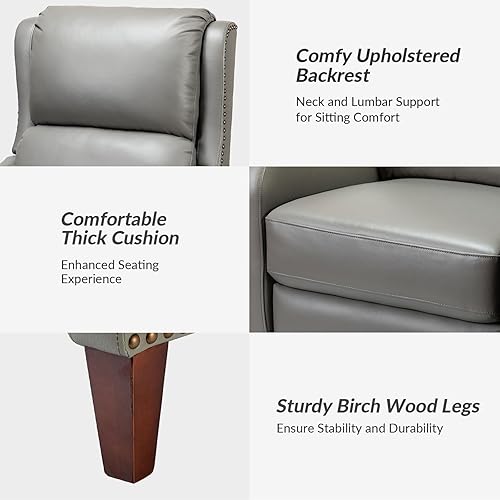 Miniatura 54 de HULALA HOME Silla reclinable de cuero genuino, moderno sillón reclinable con respaldo ajustable y reposapiés, cómodo sofá individual tapizado