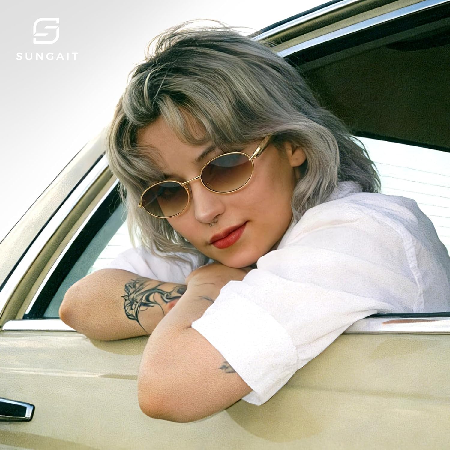 SUNGAIT Vintage Luxury Oval Sunglasses for Women UV Protection Gradient Lens Retro Sun Glasses with Chunky Frame - Image 2