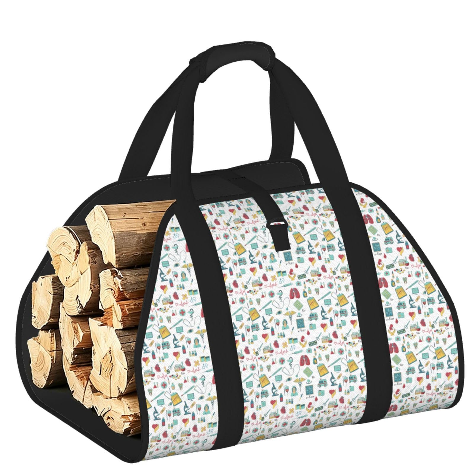 Ayyqwe Black Abstraction Biology Chemistry4 Print Firewood Bag Wood Waterproof Versatile Camping Picnic Storage Daily Home