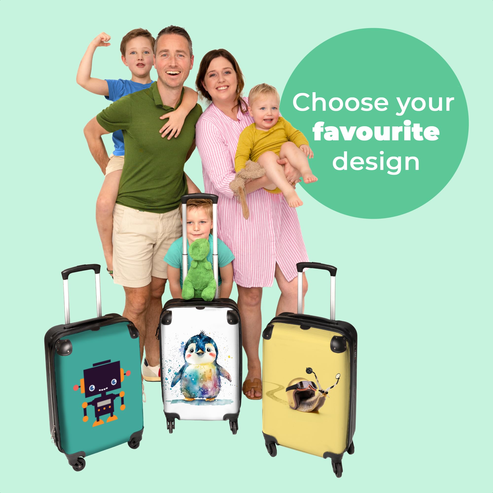 NoBoringSuitcases.com Maletas para Niños, Maleta Niño, Maleta Niños con Ruedas, Maleta Cabina Infantil, Maletas de Viaje Infantiles, Equipaje de Mano (55x40x20 cm), (Pingüino en Acuarela - Blanco)