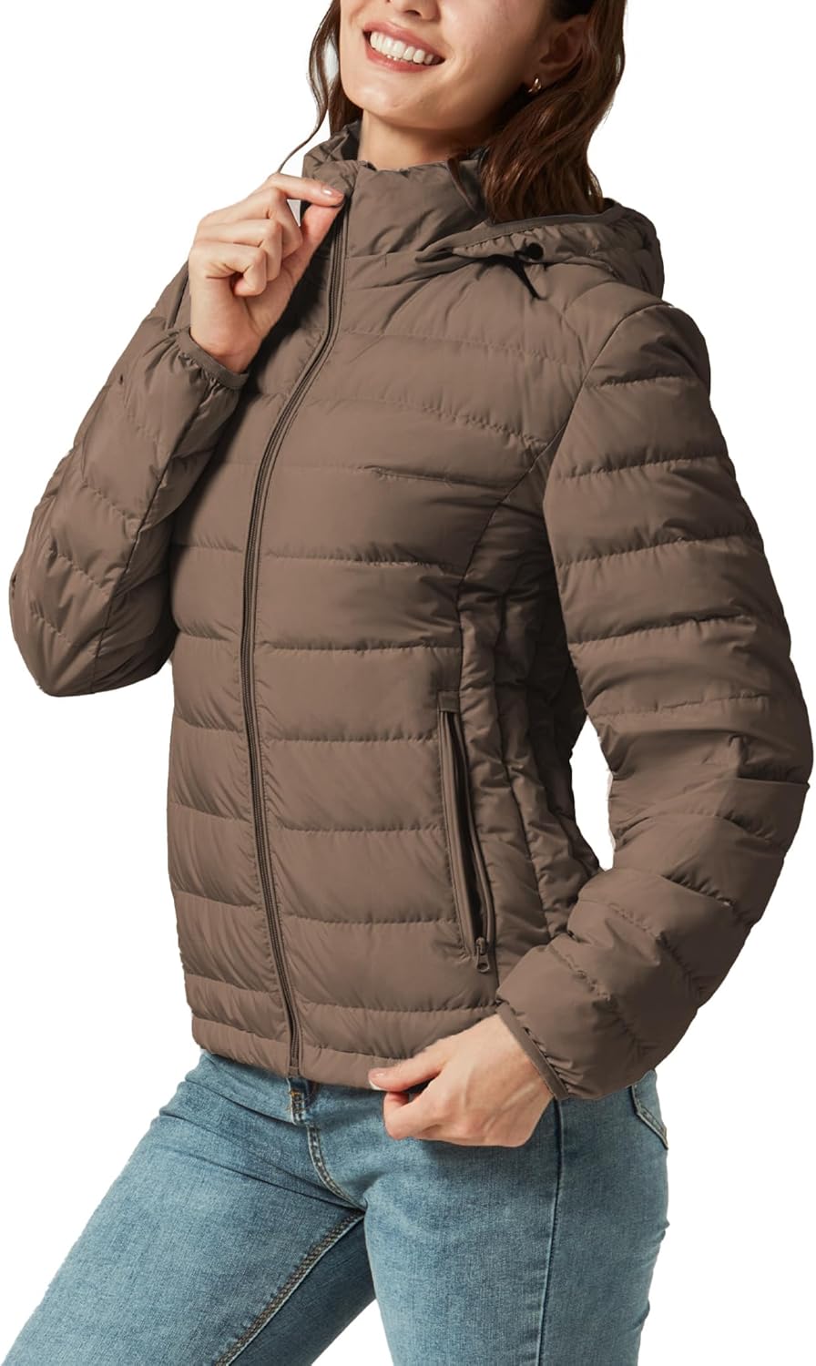 YZG Down Jacket for Women Lightweight Long Sleeve Quilted Puffer Coat with Detachable Hooded - Image 3