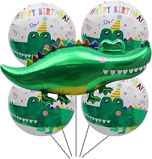 5PCS Alligator Balloon with 18inch Crocodile Round Balloon for Alligator Themed Birthday Party Decorations Jungle Animal Party Supplies