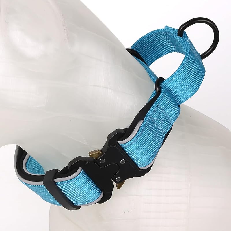 Coleira Martingale Ajustável para Cães com Faixas Refletivas e Revestimento SBR BarkBot Azul Tamanho L (Pescoço 40,64–60,96 cm)