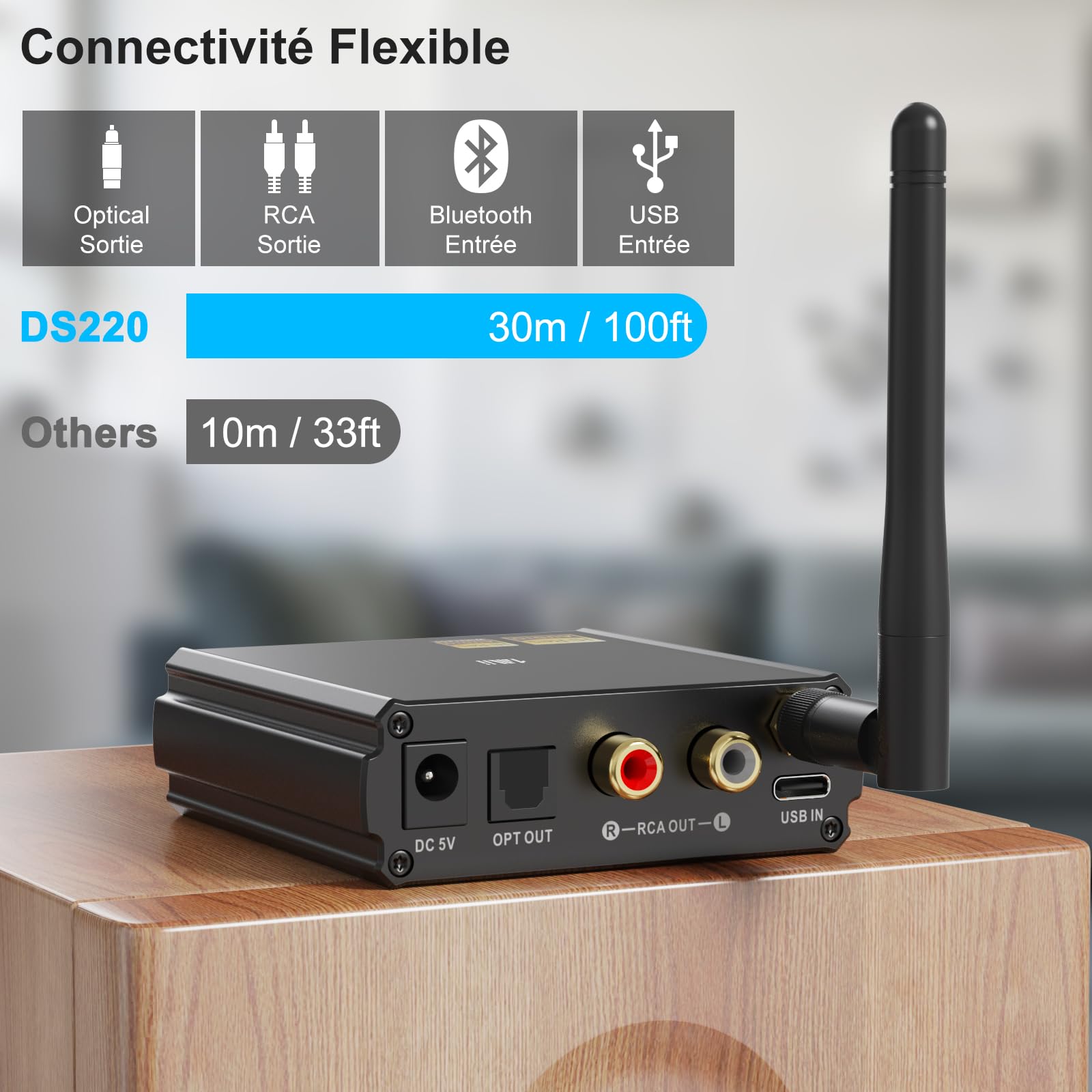 1Mii DS220 Recepteur Bluetooth Hi-Res pour Stéréo Domestique | avec LDAC, Adaptateur Audio HiFi Bluetooth 5.3 avec Audiophile DAC aptX HD Affichage OLED Mode