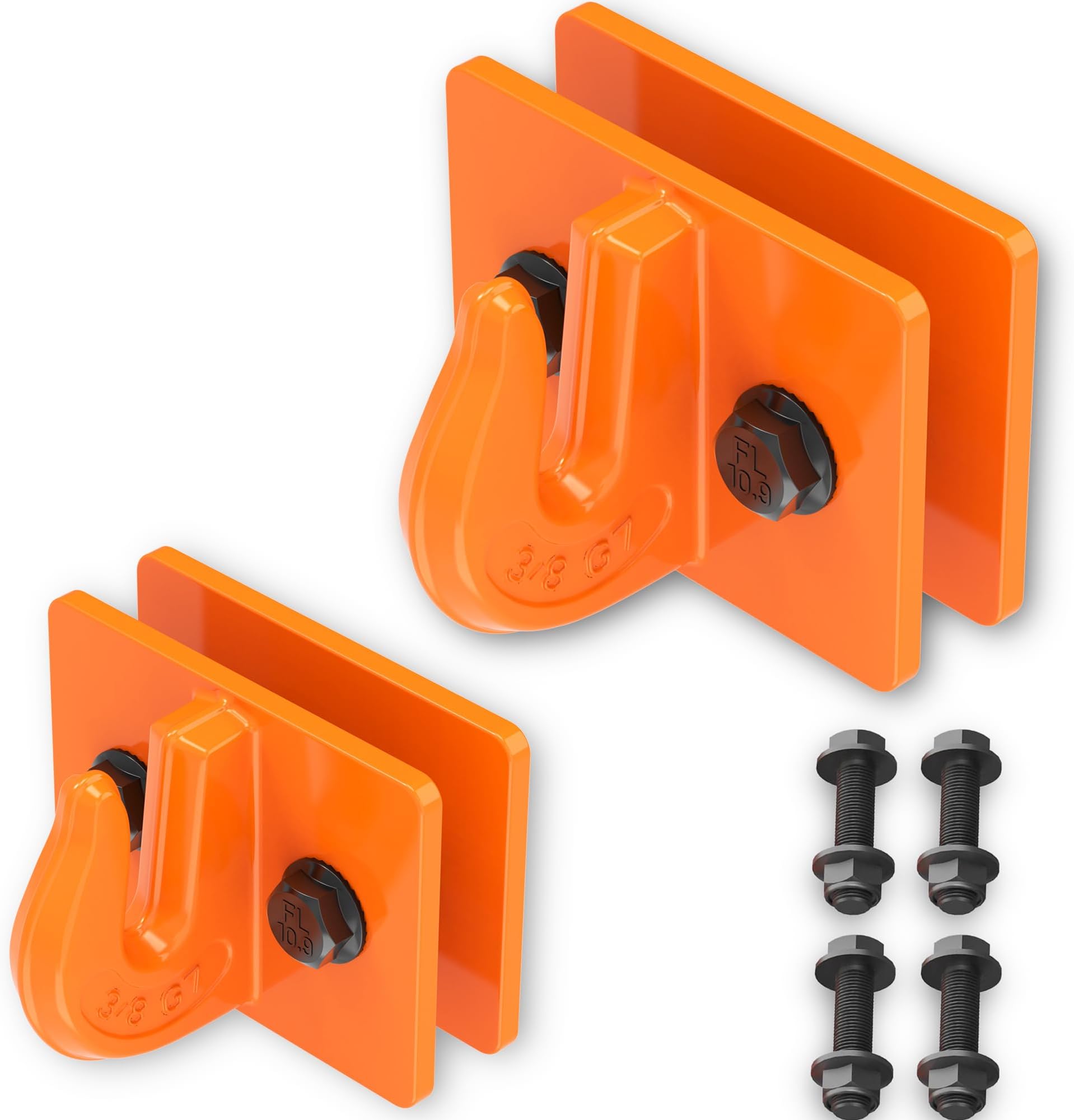 MKING Tractor Bucket Hook 3/8"（2 Pack） Grade 70 Forged Steel Bolt-On Grab Hook with Backing Plate for Tractors, Trailers, UTVs, Trucks Orange-1