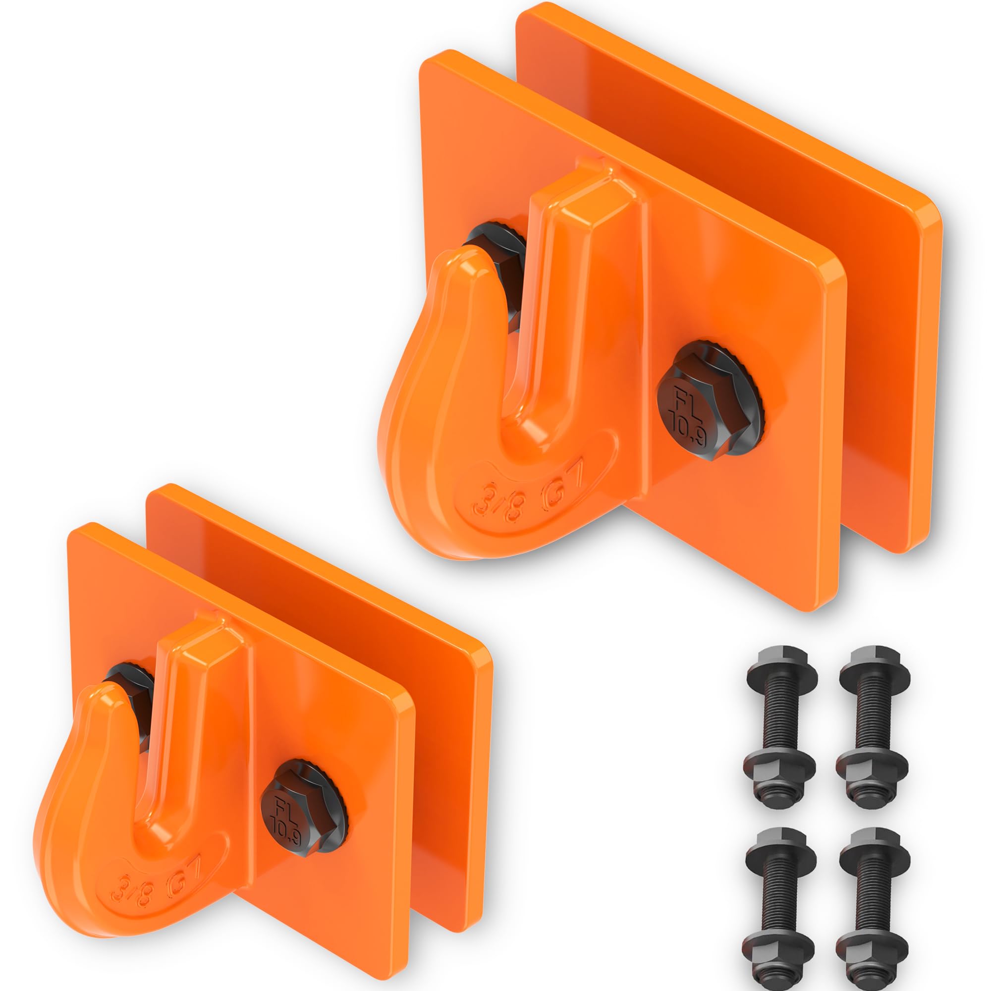 MKING Tractor Bucket Hook 3/8"（2 Pack） Grade 70 Forged Steel Bolt-On Grab Hook with Backing Plate for Tractors, Trailers, UTVs, Trucks Orange-1