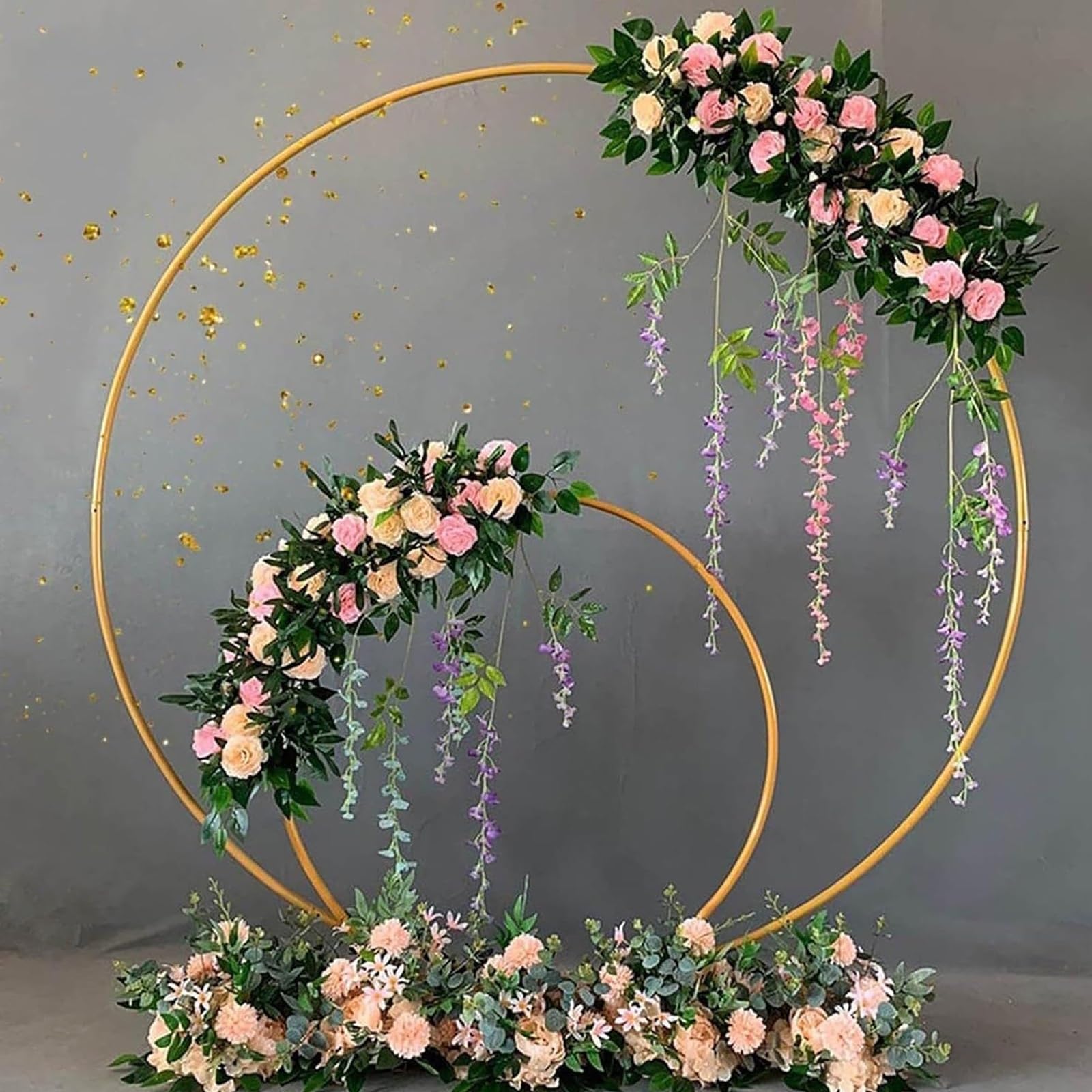 HJXGQJM Rundes Ballonbogen-Set, Hochzeit Bogen Hochzeitsbogen Hintergrund Ständer, Metall Luftballon Bogen Kit, Deko Rahmen Traubogen Hintergrund Ständer Für Party Events (Gold)(White,200cm)