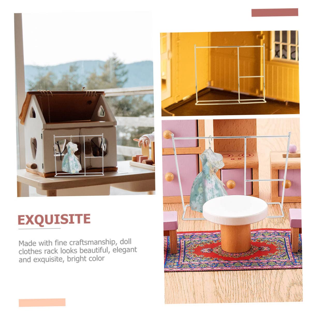 BESTonZON 2 Scaffali Esposizione Vestiti Bambole in Ferro per Decorazione Casa delle Bambole Oro e Argento