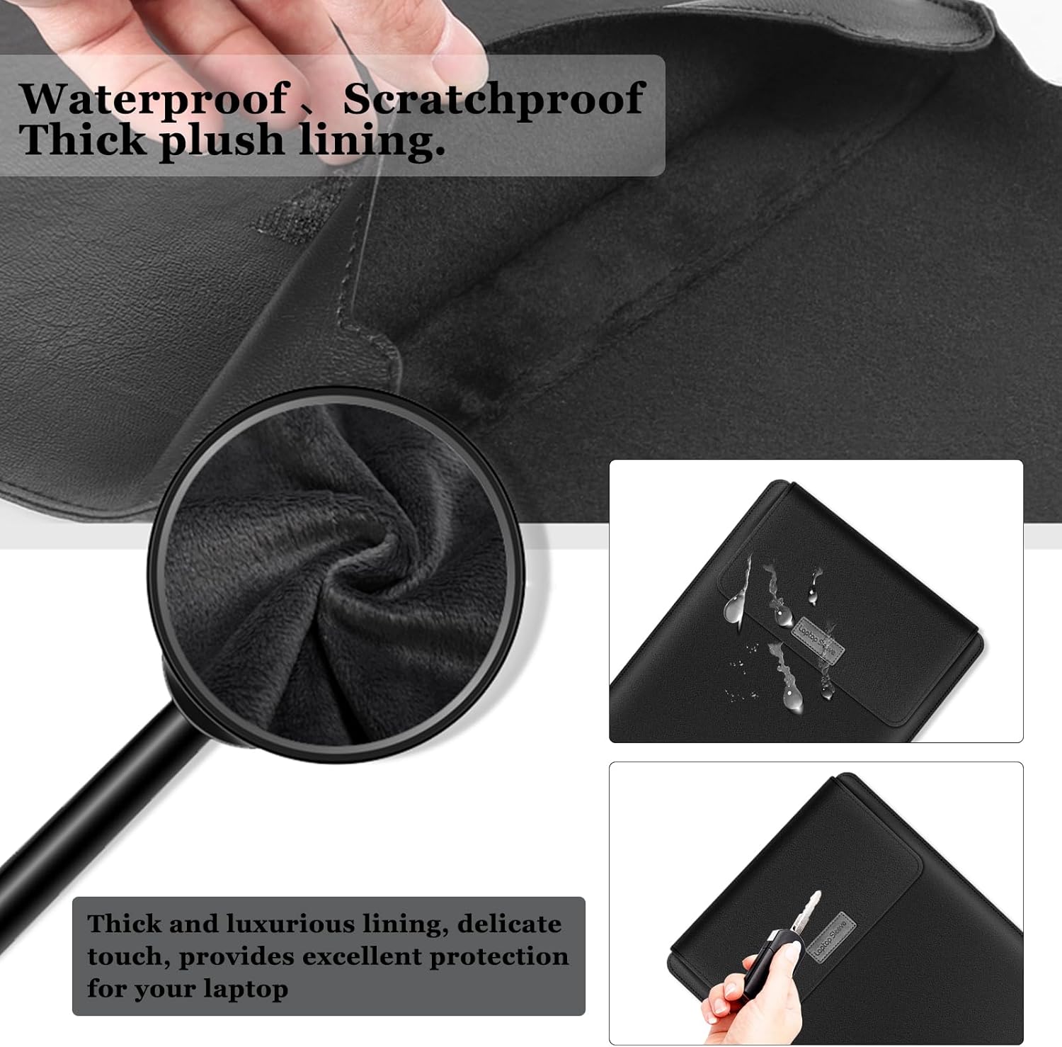 15-15.6 inch Laptop Sleeve Protective Case for MacBook Air/Pro 15" (M5/M4/M3/M2), [3 in 1] PU Leather Laptop Waterproof Slim Cover with Stand and Mouse for MacBook Pro (15") - Black