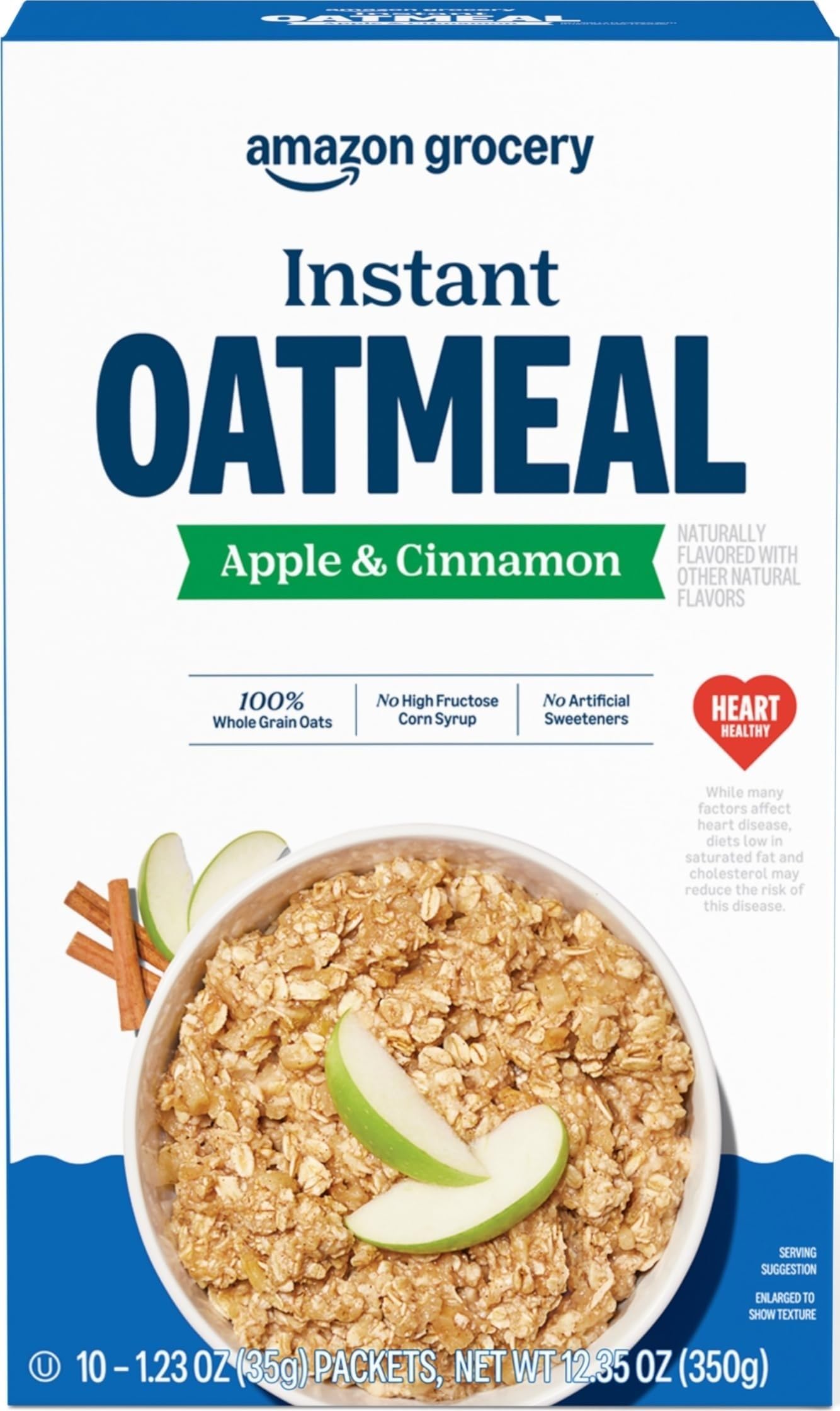 Amazon Grocery, Apple & Cinnamon Instant Oatmeal, 1.23 Oz, 10 Ct