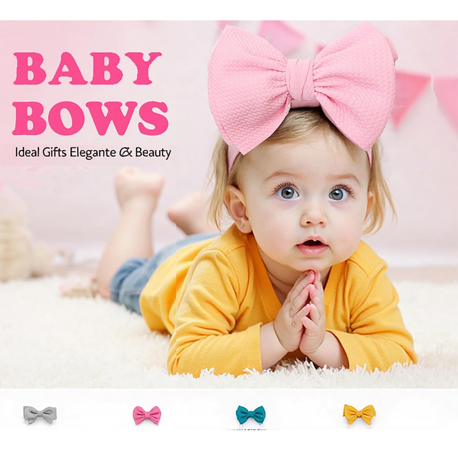 6" Easter Baby Girl Bows Egg Newborn Headband Infant Big Bows for festival Birthday/Baby Shower/Photography/Baby Gifts (Pink& Easter egg)