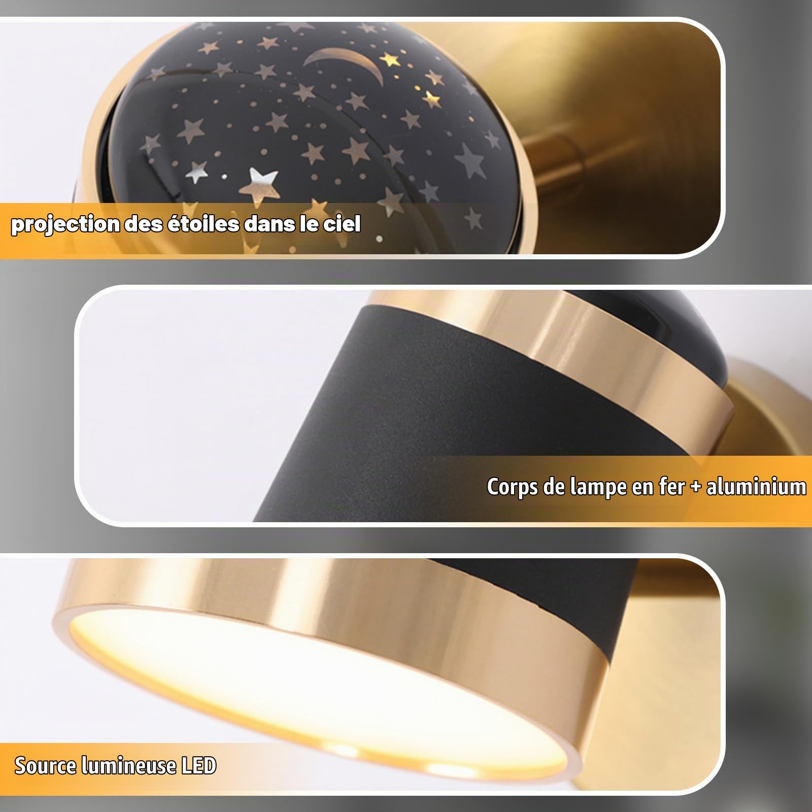 zhxinashu Applique Murale LED Étoile, Applique Orientable pour Chevet