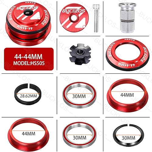 Vista 3 de BUCKLOS 1-1/8 Auriculares para bicicleta MTB sin rosca 34 44 44-50.6 44-55 44-56 1.646-2.047 in, tubo cónico recto para bicicletas de montaña