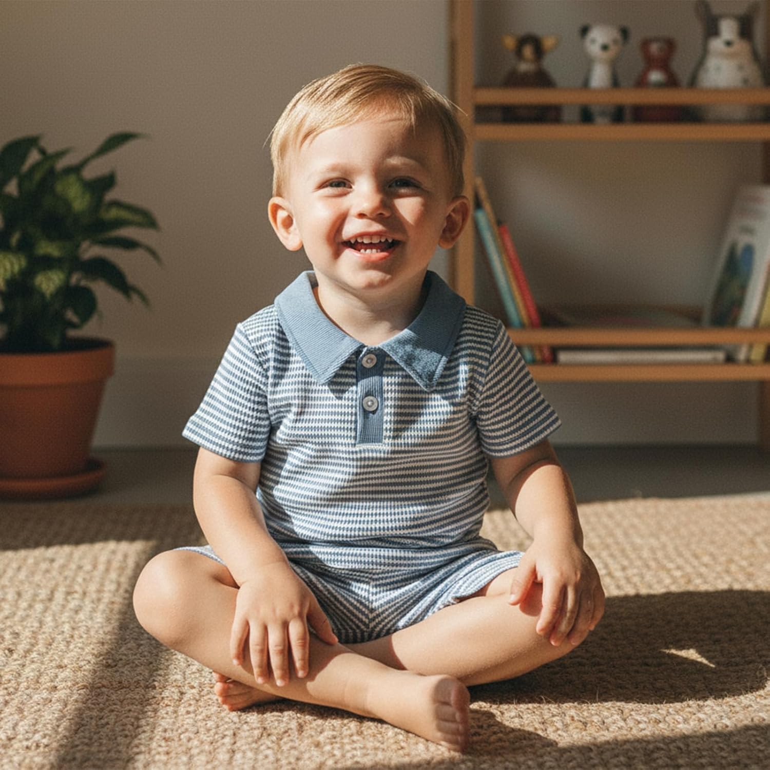 VISGOGO Baby Boy Summer Outfit Striped Short Sleeve T-shirt Toddler Boy Summer Clothes 6 12 18 Months 2 3 4 T Short Set - Image 7