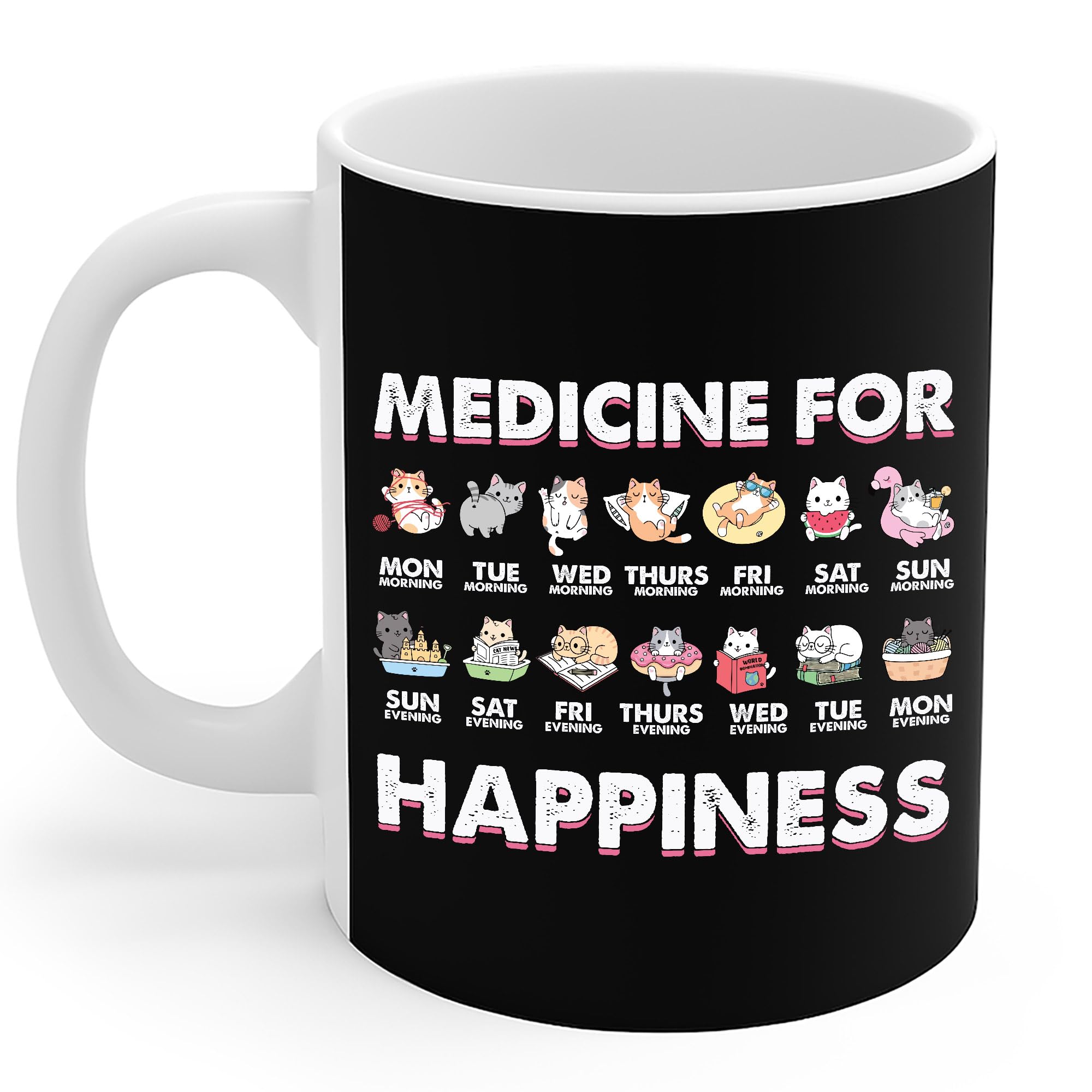 VITOME NBT Cat Mug Medicine For Happiness Cat Lover Coffee Mug 11Oz