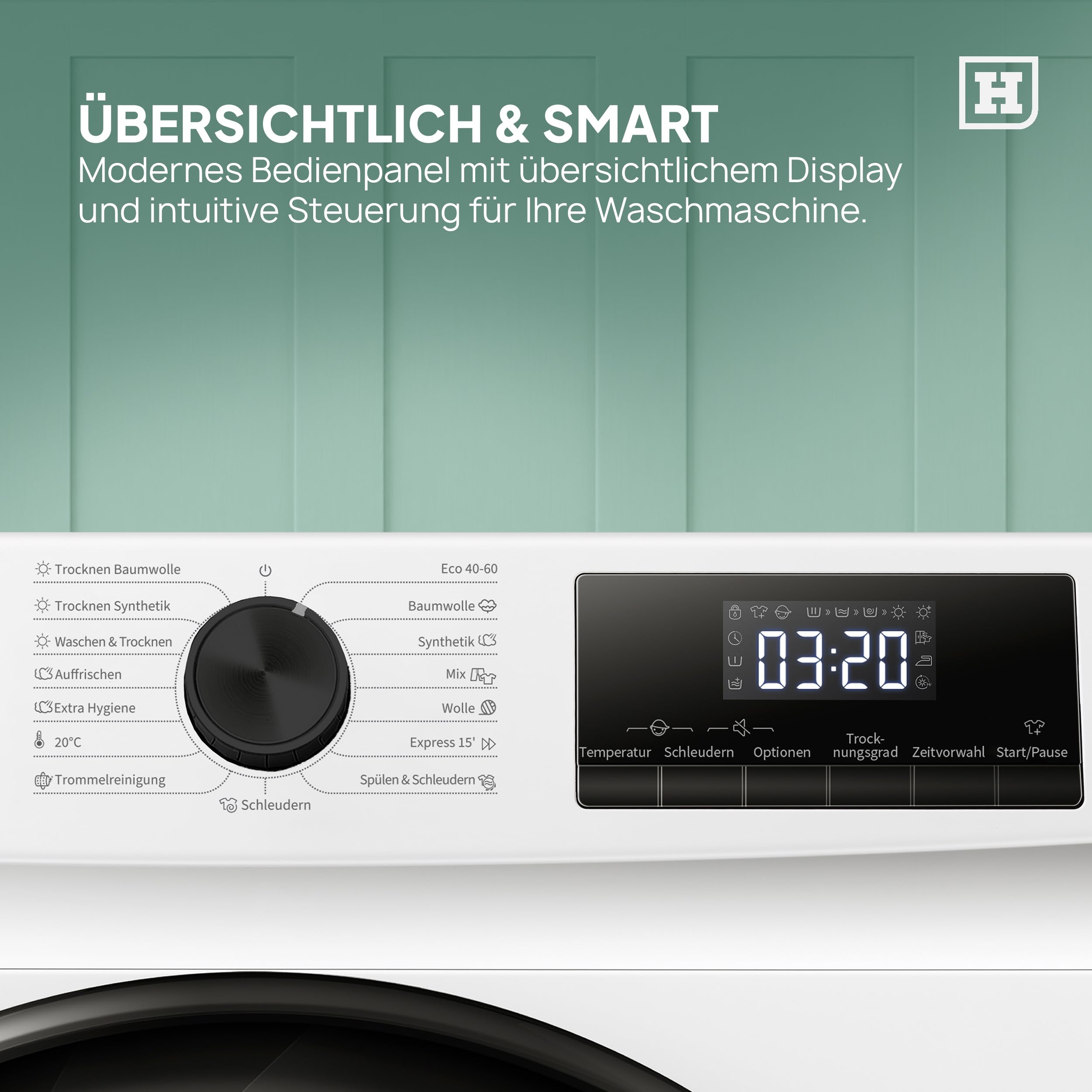 HEINRICHS Waschtrockner, 2in1 Waschtrockner, 8KG Waschen + 5KG Trocknen,1400 U/min, 15 Programme, Express Programm 15 min, Steam-Refresh, AquaStop, Edelstahl-Trommel, mit Kindersicherung, Effizient