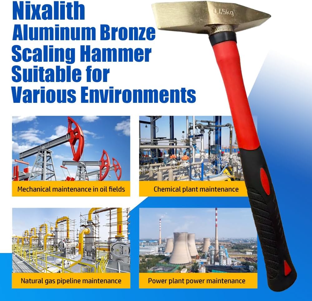 23oz Scaling Hammer with Fiberglass Handle,Aluminum Bronze,Non-Sparking Welding Hammer,Length 320mm,Spark-free Scaling Hammer Head Weight 650g,Corrosion-resistance,Low-magnetic