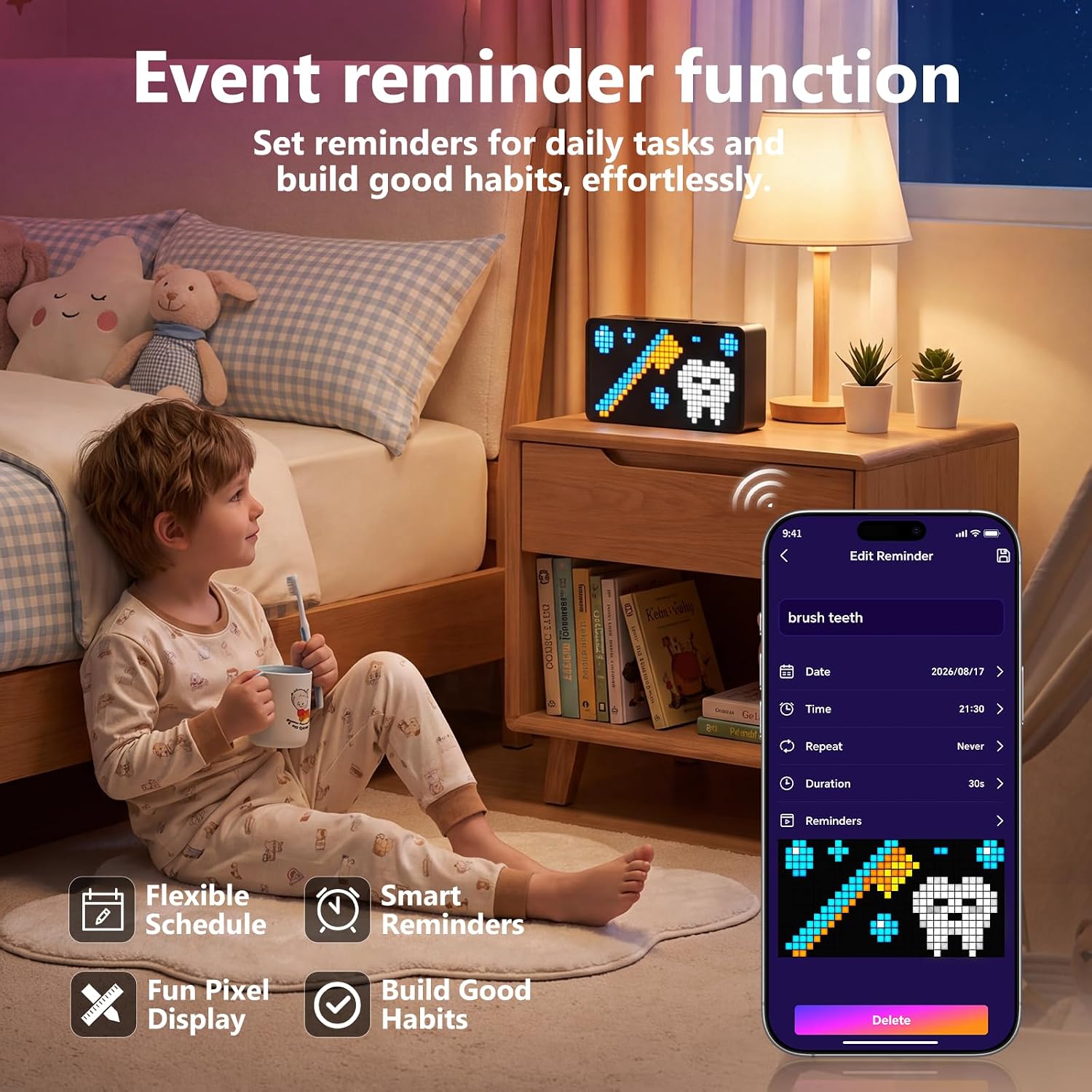 Rayhome Bluetooth APP Custom Digital LED Display Alarm Clocks for Bedrooms
