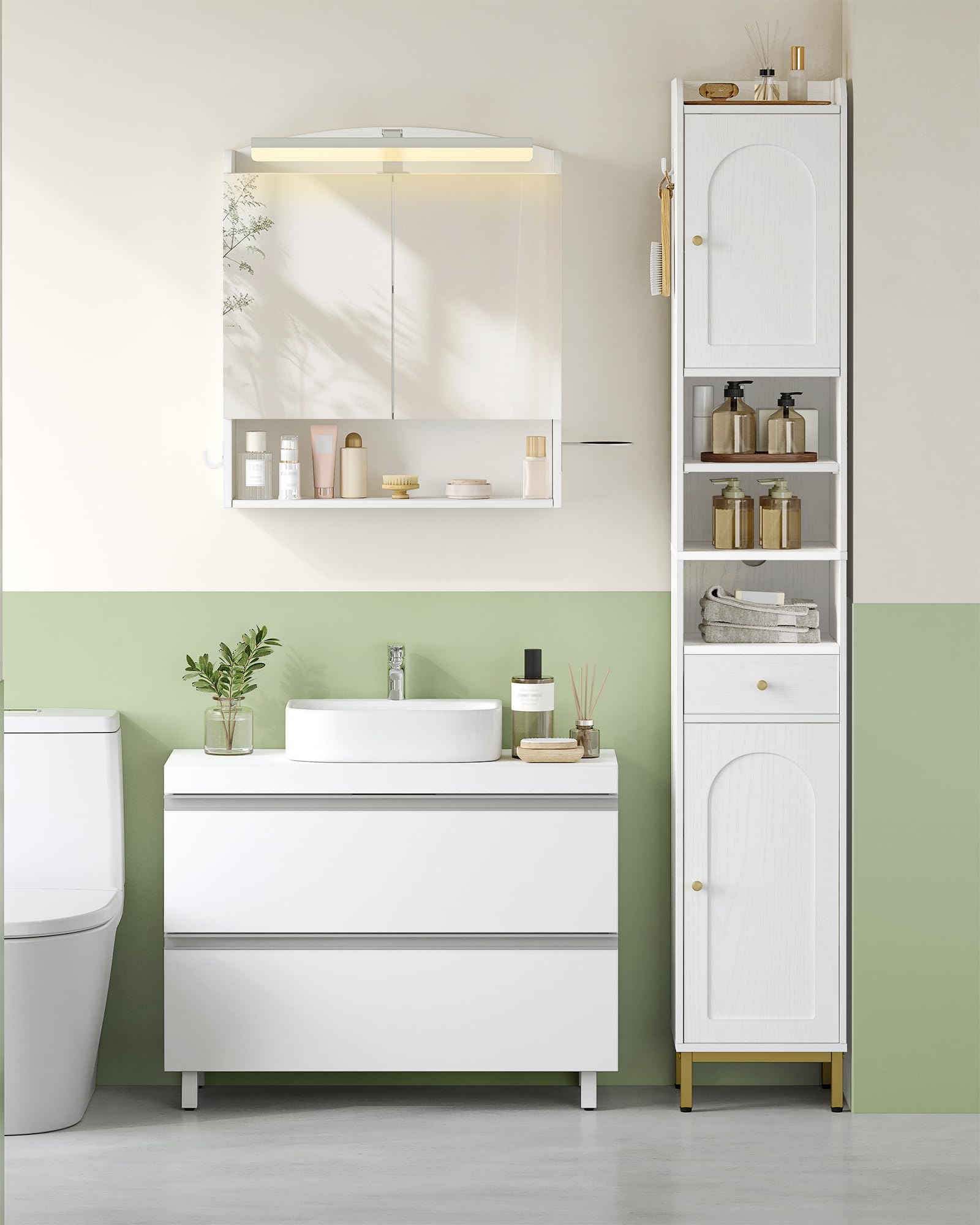 Hzuaneri Mueble Bajo Lavabo, Armario de Baño, 3 Cajones, 2 Puertas, con Pies, 30 x 80 x 64 cm, Estilo Moderno, Blanco BC36903X