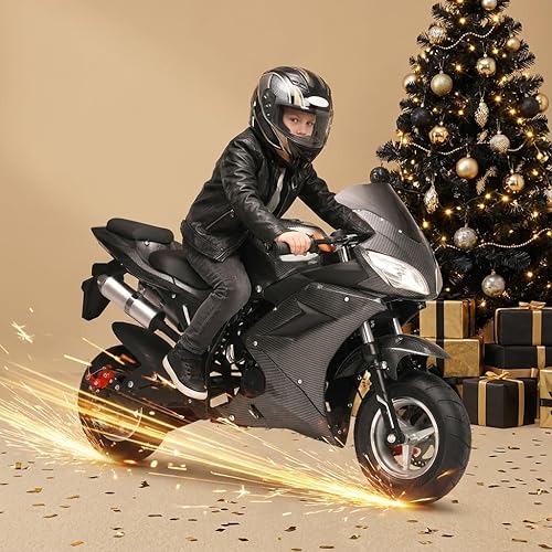 50cc 4-Cycle Pocket Motorbike, Gas Power Mini Motorcycle Bike, Mini Motorcycle, Gas Pocket Rocket Motorbike, Max Speed 25MPH, 220lbs Weight Capacity Black