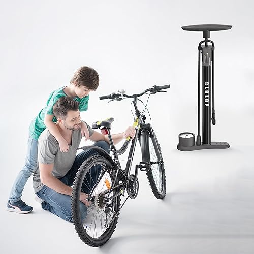 Miniatura 7 de Bomba de piso de bicicleta con manómetro, bomba de bicicleta de alta presión 160 PSI, bomba de bicicleta con inflador de bomba de bola de aire para
