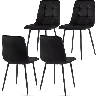 Black Dining Chairs Set of 4, Modern Upholstered Velvet Kitchen Reception Chairs Tufted, Comfortable Living Room Chairs for Apartment/Dininig Hall
