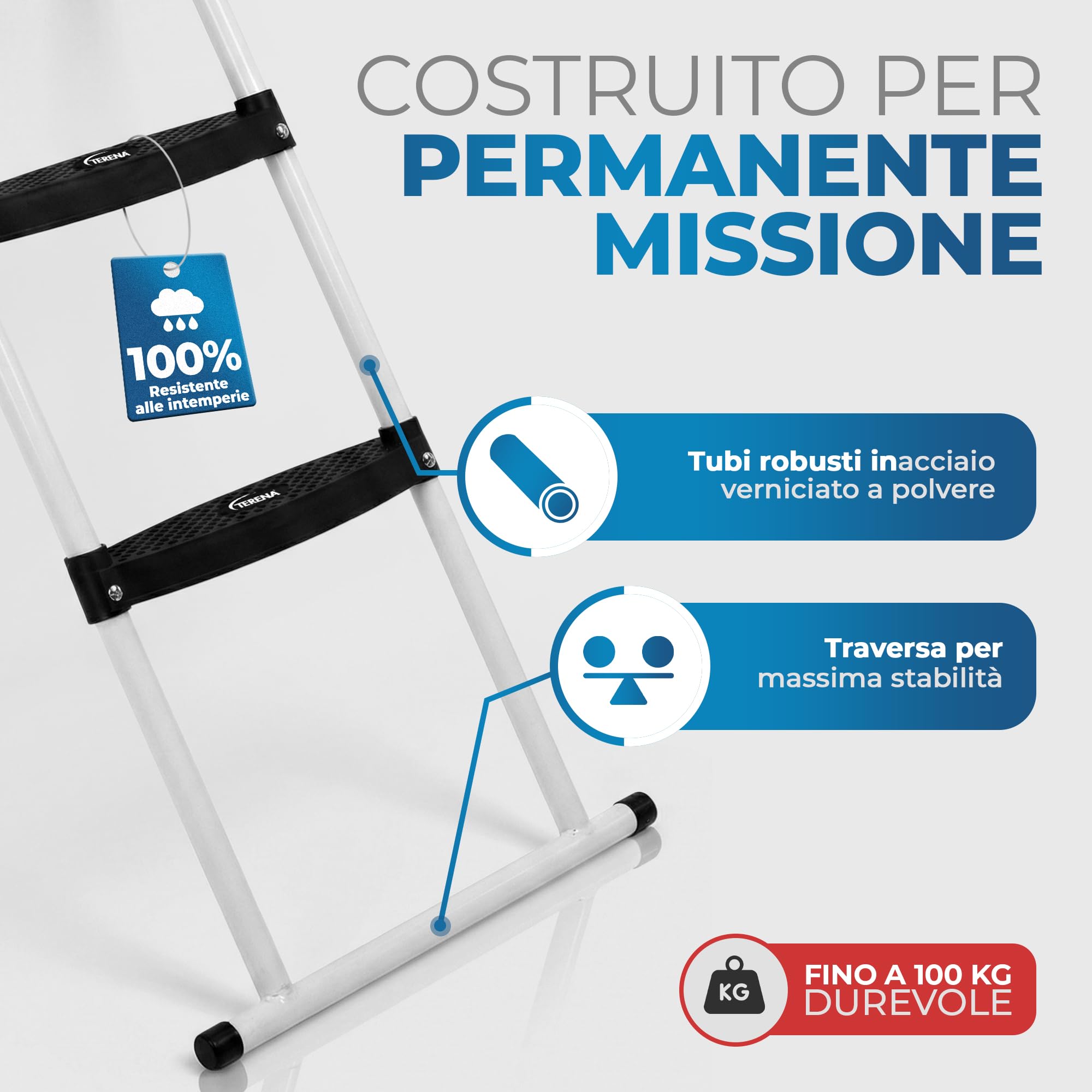 Scaletta per trampolino 85 cm + 97 cm scaletta di salita, trampolino da giardino