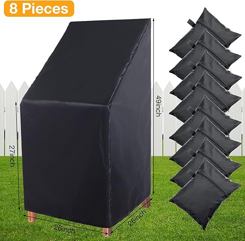 Miniatura 2 de Tudomro 8 fundas apilables para sillas de exterior, impermeables, color negro, 210D, fundas para muebles de patio al aire libre, protección para