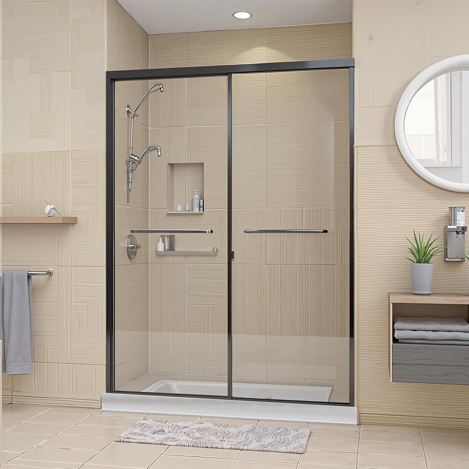 4'' High Shower Threshold Water Dam, 5ft Long Collapsible Shower Water Splash Guard, Self-adhesive Shower Barrier, Water Stopper for Wet and Dry Separation Bathroom (61Inch)
