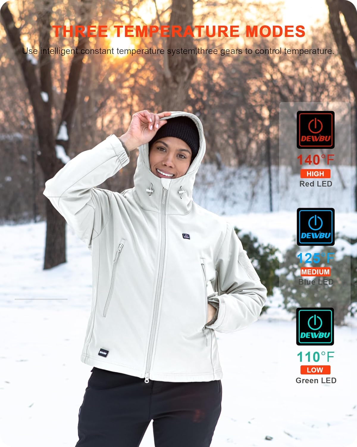 DEWBU Heated Jacket for Women with 12V Battery Pack Winter Outdoor Soft Shell Electric Heating Coat - Image 5