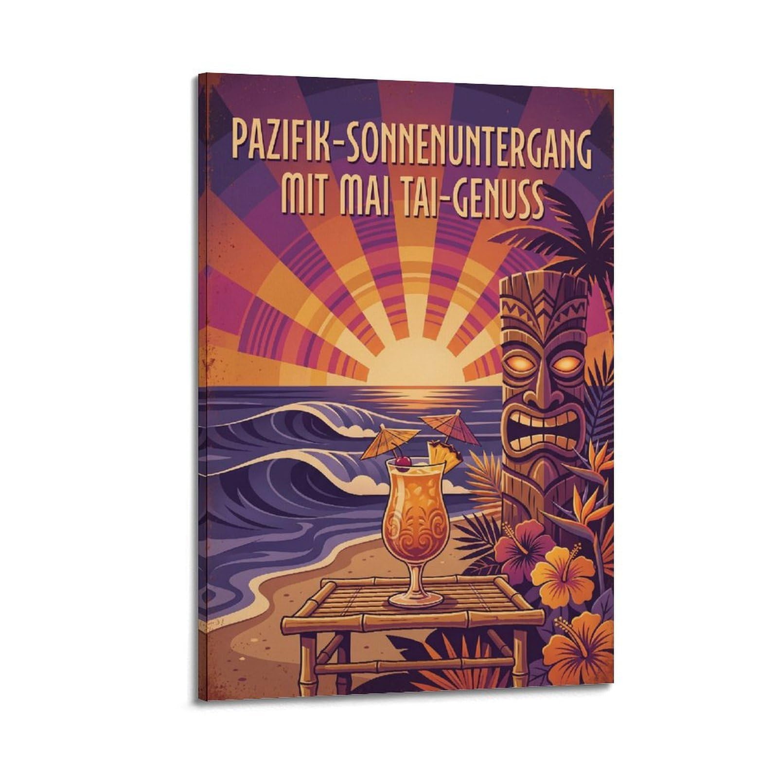 Xkuga Boys Frame-Style Pacific Sunset Citrus Tiki Cocktail Poster Mixology Guide Vintage Modern Decorative Canvas Prints - Ideal Wall Art For Family, Man Cave, Game Room, & Girls Bedroom 20X30inch(50X75cm)