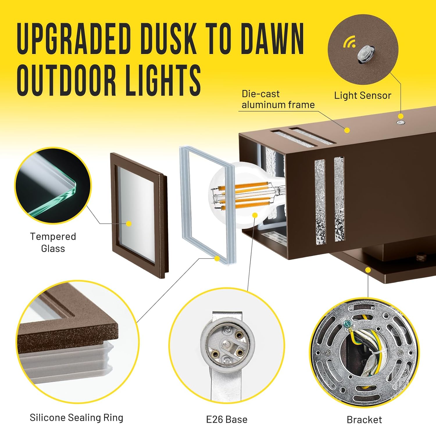 2-Pack Bronze Dusk to Dawn Outdoor Lights, Wall Light Wtih LED Bulbs, Modern Up Down Lights Outdoor, IP65 Waterproof Exterior Lighting Fixtures, Outside Lights for House for Porch, Garage