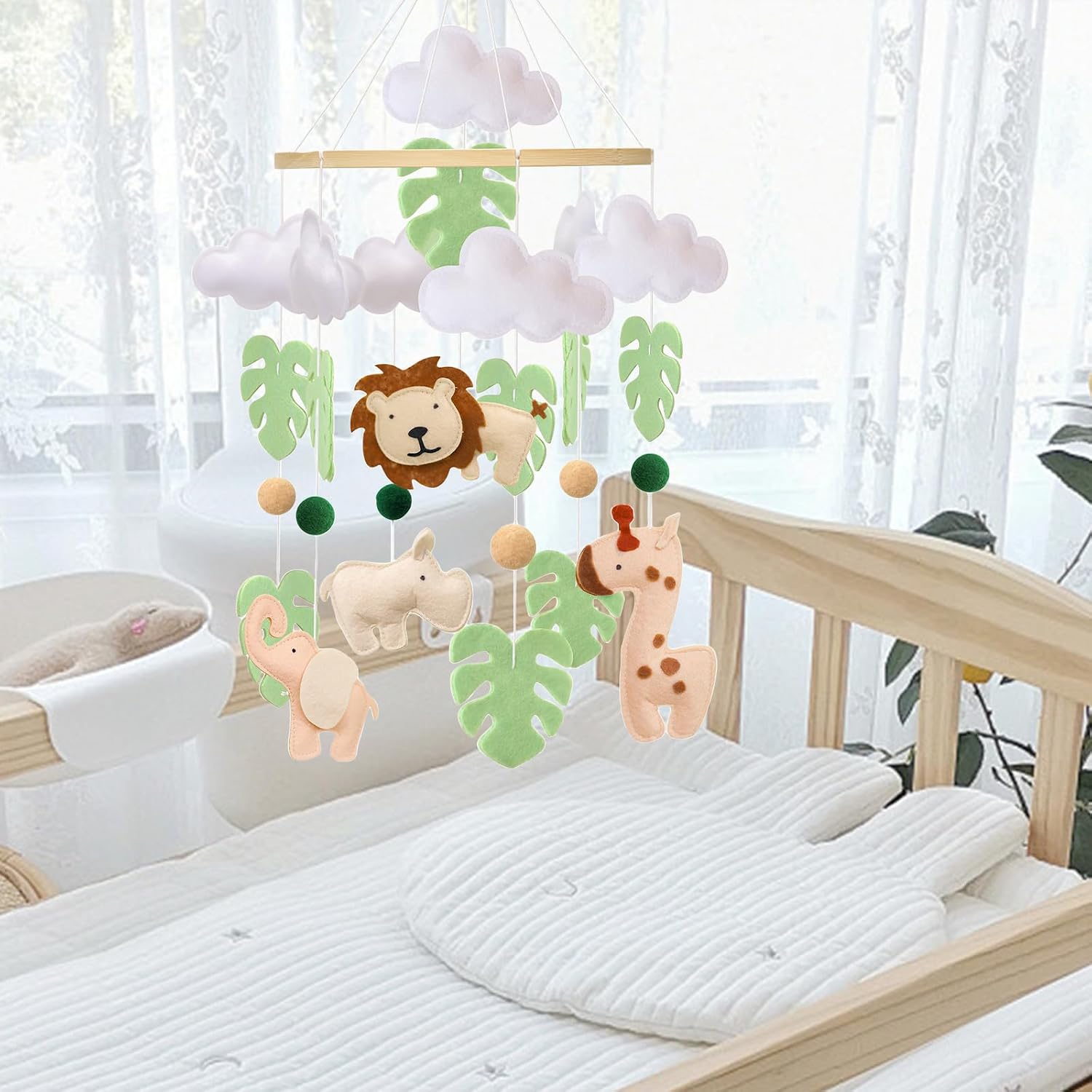 Baby Mobile for Crib - Felt Animals, Lion, Giraffe, Elephant, A Handmade Gender Neutral Cloud Crib Mobile for Boys and Girls