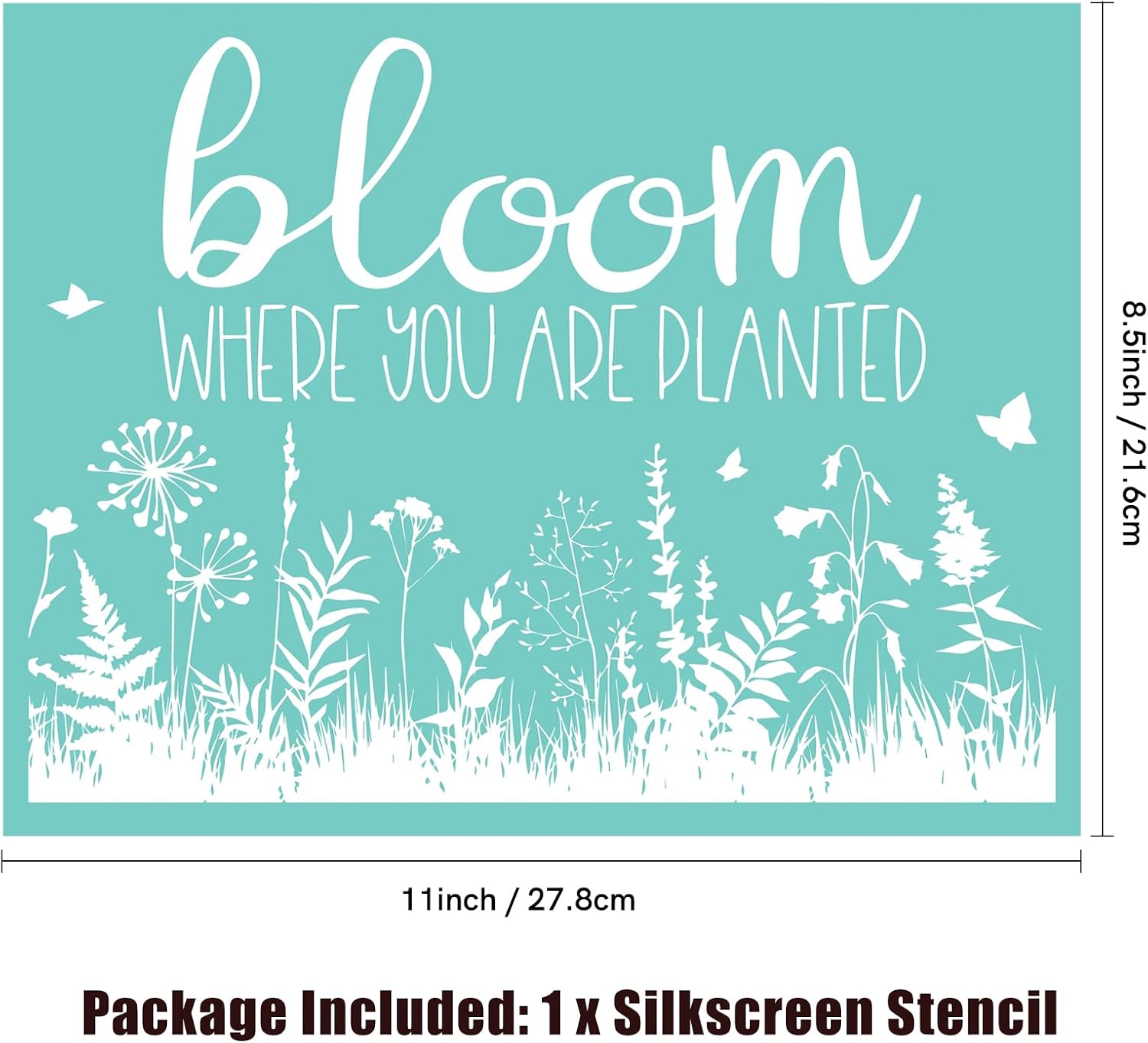 Briartw Bloom Where You're Planted Silkscreen Stencil 8.5x11 Reusable Self-Adhesive Mesh Stencils Silk Screen Stencil Printing for Polymer Clay Home Decoration Printing on Wood Fabric Wall Cup Plate