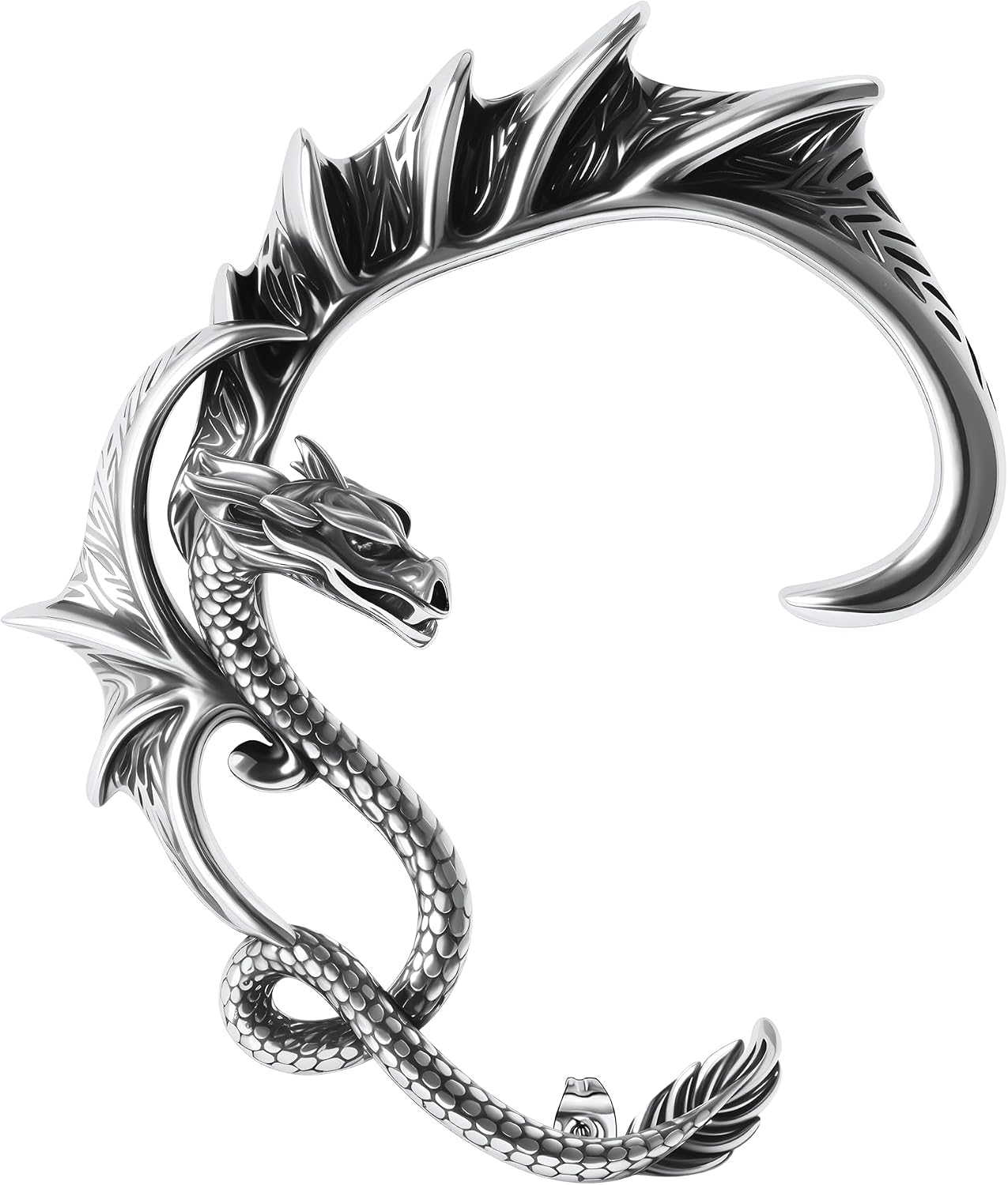 Gothic Dragon Ear Cuff - 1pcs Retro Silver Punk Hip Hop Stainless Steel Snake Dragon Cuff Earring Cartilage Climber Ear Wrap Ear Earrings Stud Wrap Snake Earrings for Women or Men