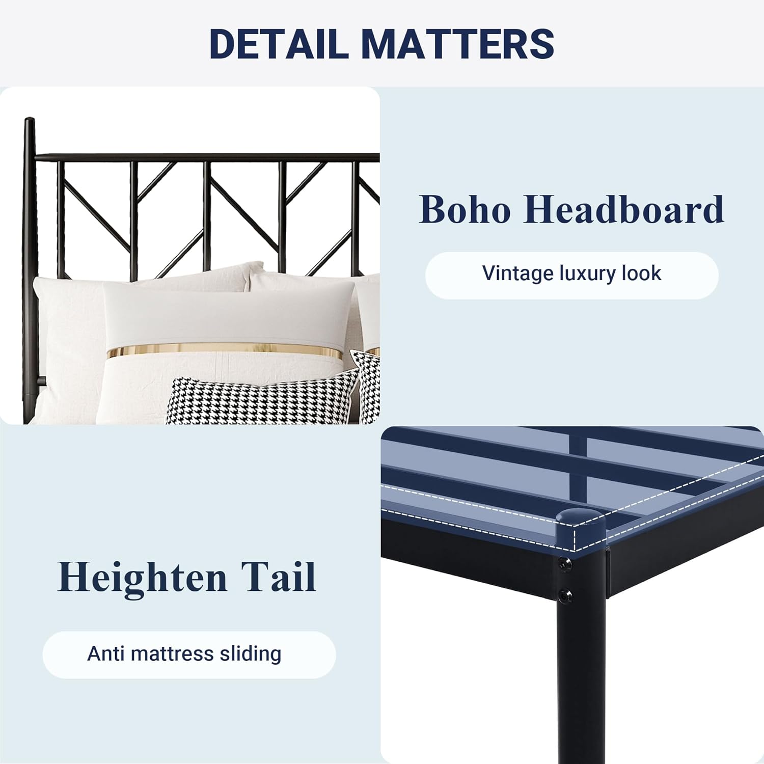 Allewie Queen Size Platform Bed Frame with Vintage Headboard, 14 Inches Metal Mattress Foundation for Storage, No Box Spring Needed, Easy Assembly, Modern, Black - Image 6