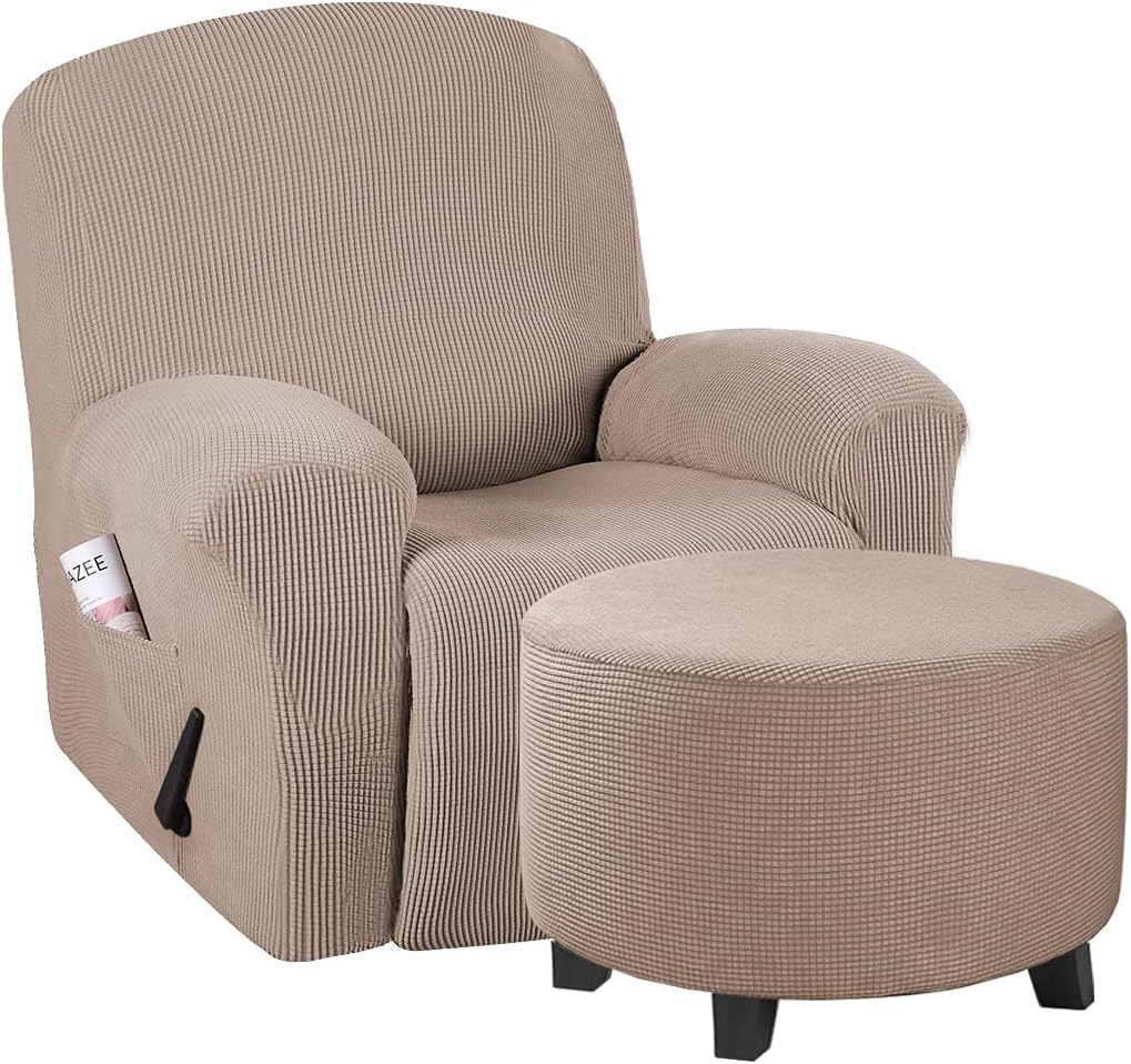 H.VERSAILTEX 1 Piece Recliner Slipcovers Bundles Round Ottoman Slipcover(Medium, Sand)