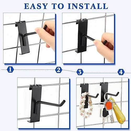 Miniatura 4 de Zonon 100 ganchos negros para pared de rejilla de 4 pulgadas, ganchos de pared de rejilla de metal, accesorios de pared para venta al por menor,
