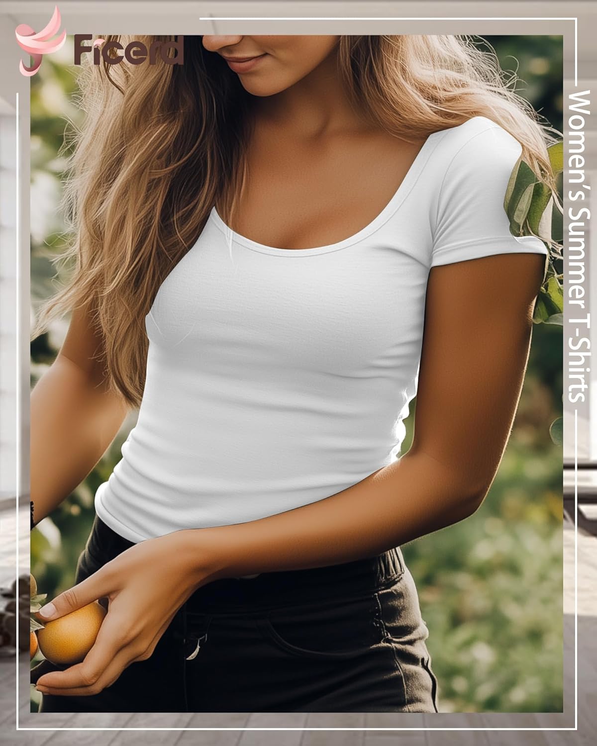 Ficerd 4 Pack Women's Scoop Neck Short Sleeve Shirts Slim Fitted Tops Stretchy Tight Casual Basic Summer Tees - Image 3