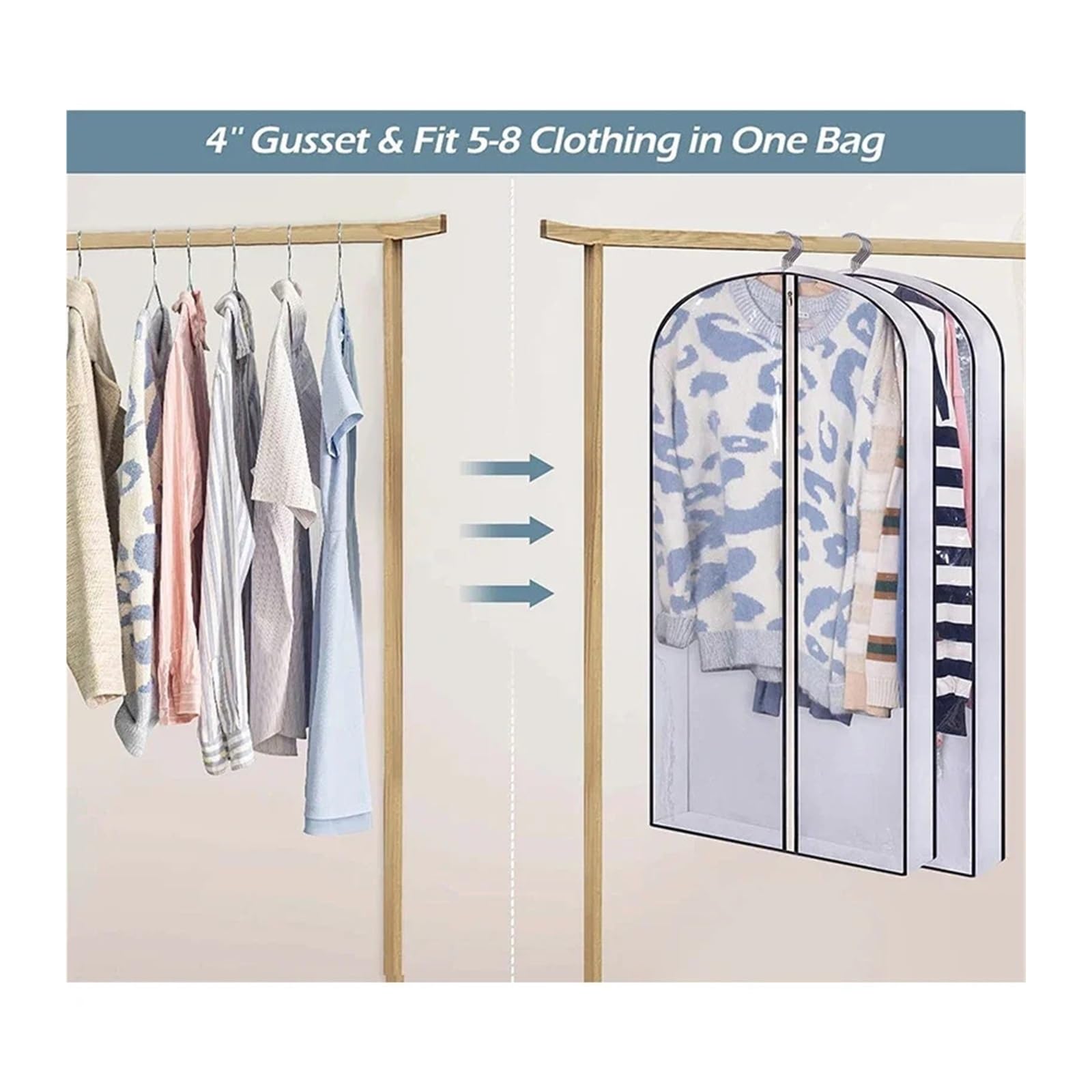 fundas para ropa Wrapped Washable Dust Cover Storage Clothes Hanging Bag Household Coat Transparent Waterproof Suit(M-3PCS)