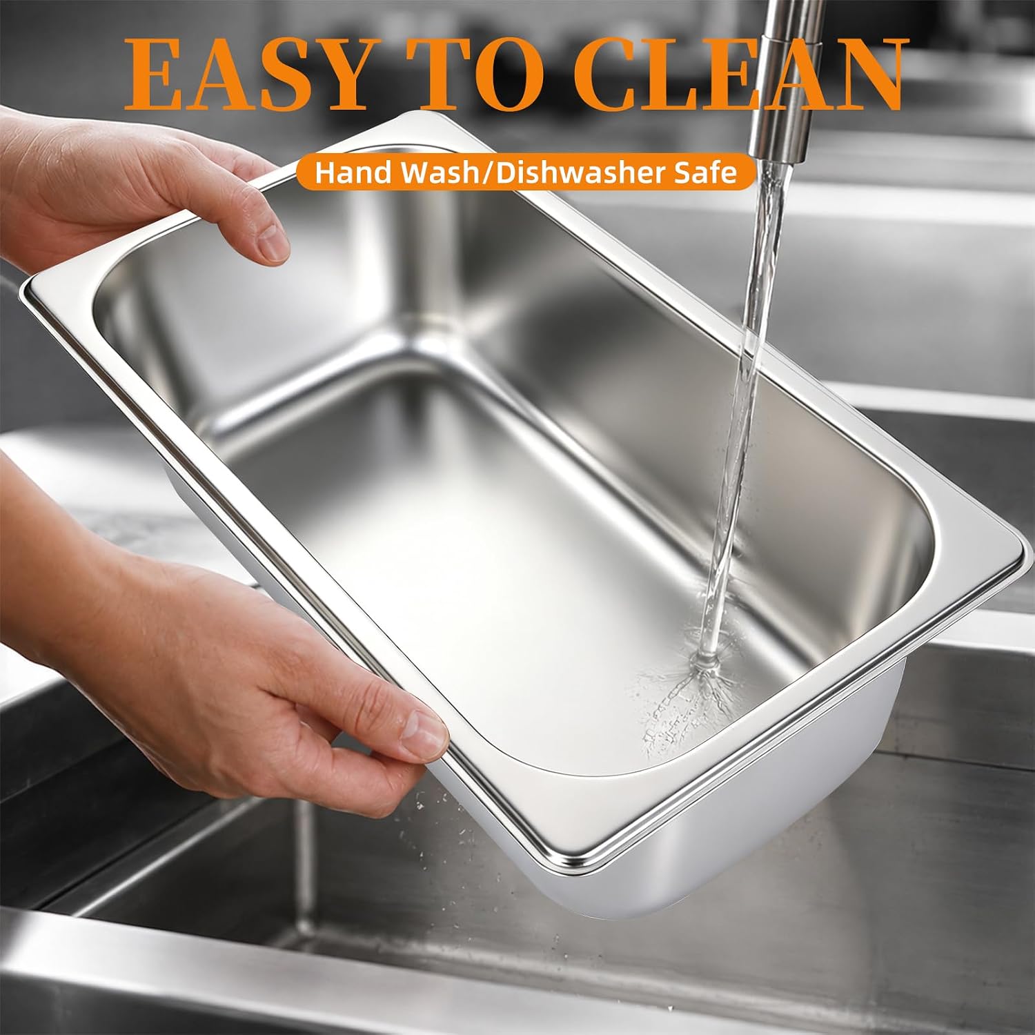 1/3 Size Hotel Pans with Lids, (6 PK) Stainless Steel Food Pans