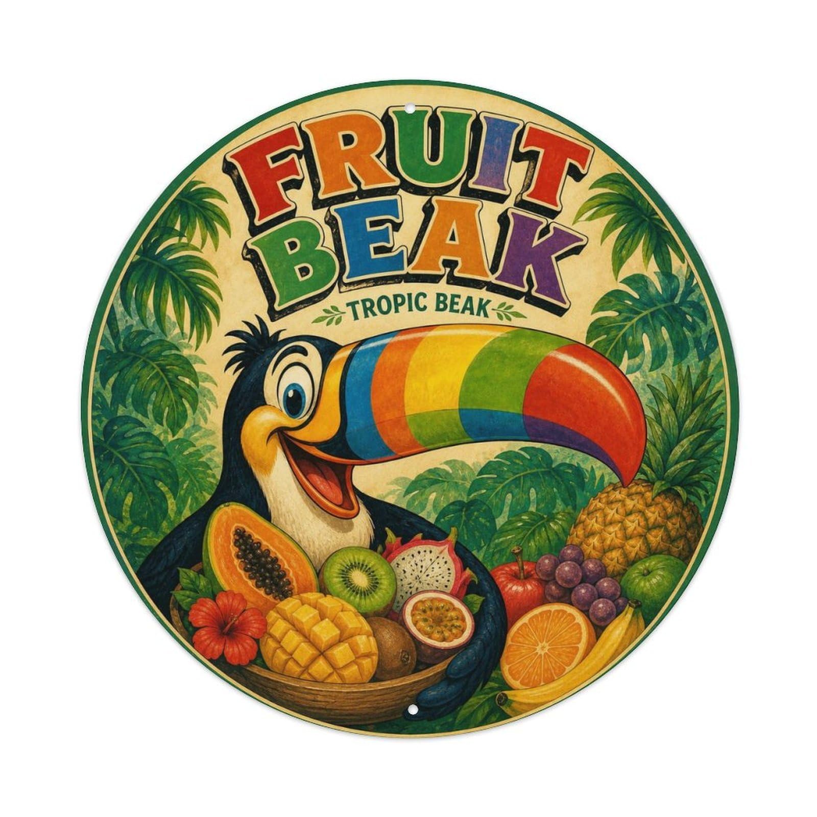Okngb Style Retro Toucan Tropical Bird Fruit Beak Vintage Bold Metal Tin Sign Plaque Wall Decor For Cafe, Man Cave, Club Bar, Office, Home Garden Round Metal Poster 8X8inch