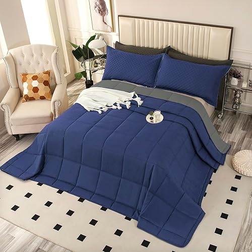 Miniatura 7 de Edredón de tamaño King Plus de 128 x 120 pulgadas, colchas extra grandes tamaño King de 3 piezas, edredón ligero reversible de plumón alternativo