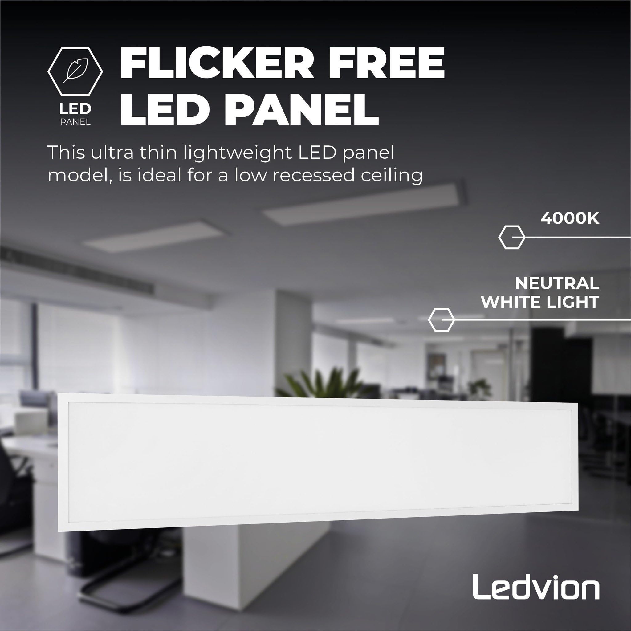 Ledvion - Panel LED Regulable, 120x30, 36W, 4000K, 4000 Lúmenes, Luminaria Empotrada, Incluye Driver LED y Conector Rápido