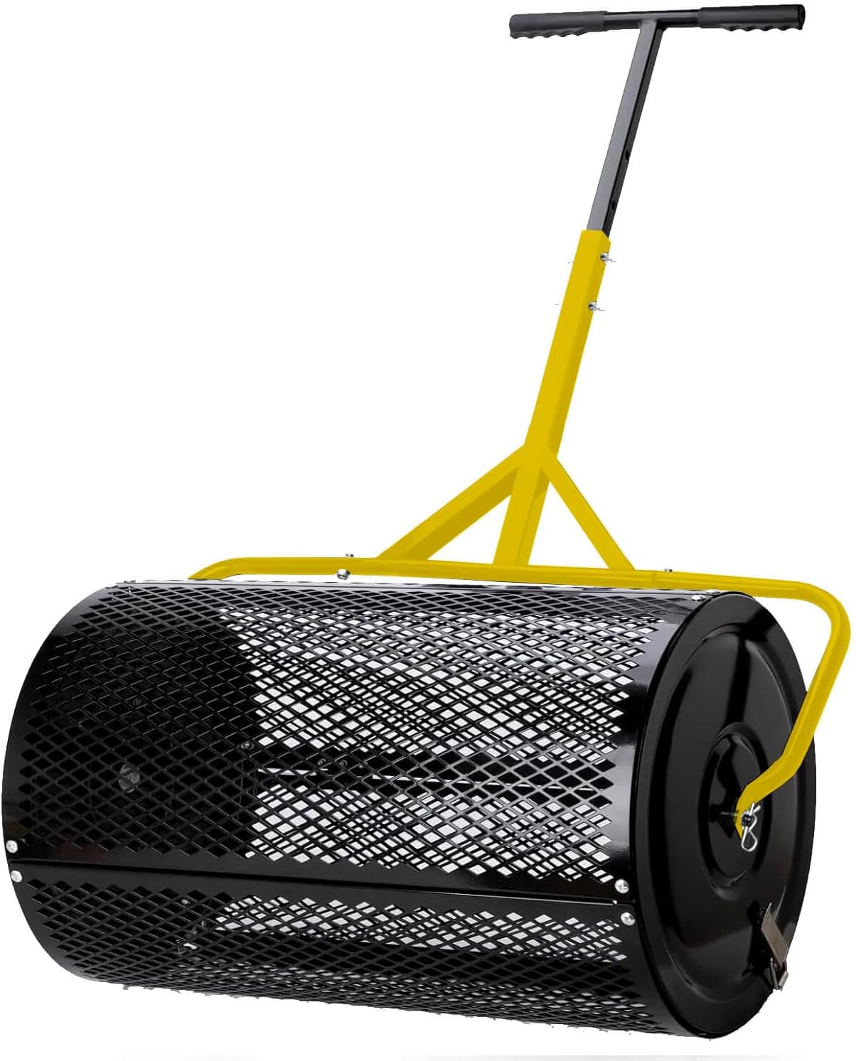 30 Inch Compost Spreader – Heavy Duty Peat Moss Spreader for Lawn with Installation Support Accessories, Adjustable T-Handle, Efficient Lawn Spreader for Top Soil, Manure, Mulch Black & Yellow