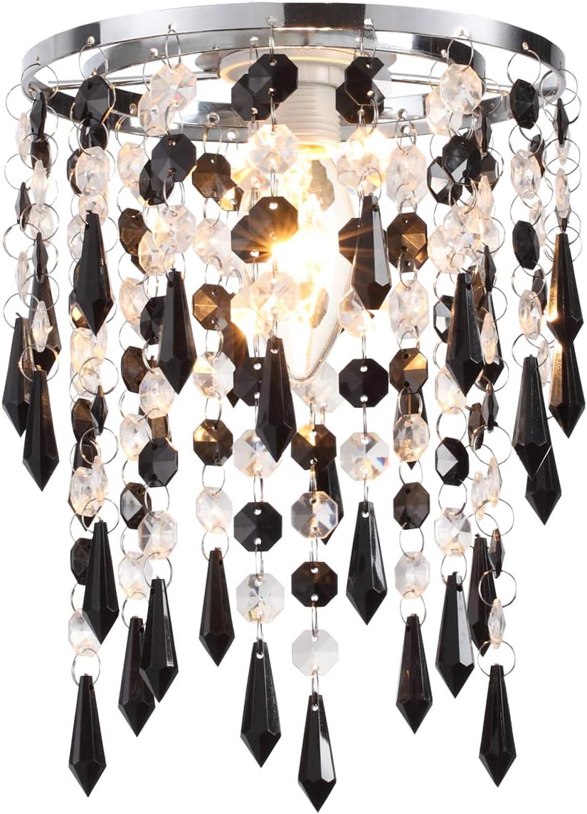 Lights4LivingEasy Fit Chrome Lamp Shade for Ceiling Fitting Modern Chandelier Decoration with Elegant Acrylic Jewel Effect Droplets - Diameter 16cm Height 21cm (Black)