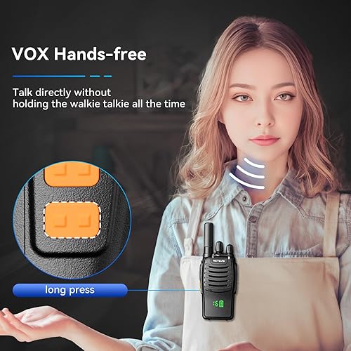 Miniatura 4 de Retevis H-777H Walkie-Talkies con cargador de banda de 6 vías, radios de 2 vías con auricular, pantallas de segmento LED ocultas, linterna, USB-C,