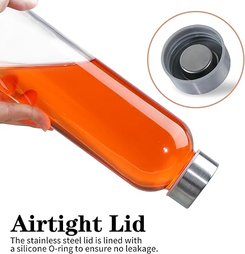 Miniatura 4 de Paquete de 12 botellas de agua de vidrio, botellas de vidrio transparente de 16 onzas con tapas de acero inoxidable, botellas de vidrio