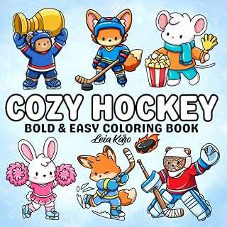 Cozy Hockey: Bold & Easy Cute Animal Hockey Coloring Book - Simple Ice Hockey Scenes, Kawaii Sports Characters, Fun Winter Activities & Stress-Relief Coloring for Kids, Teens and Adults