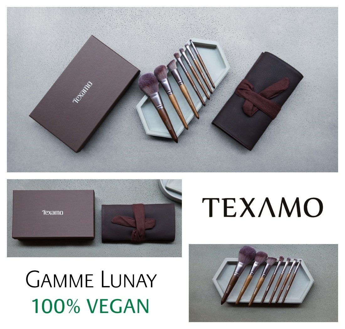 Estuche de 7 brochas de maquillaje Texamo Lunay con cerdas MCF, uso profesional Végan